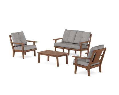 POLYWOOD® Prairie 4-Piece Deep Seating Set with Loveseat in Teak / Grey Mist