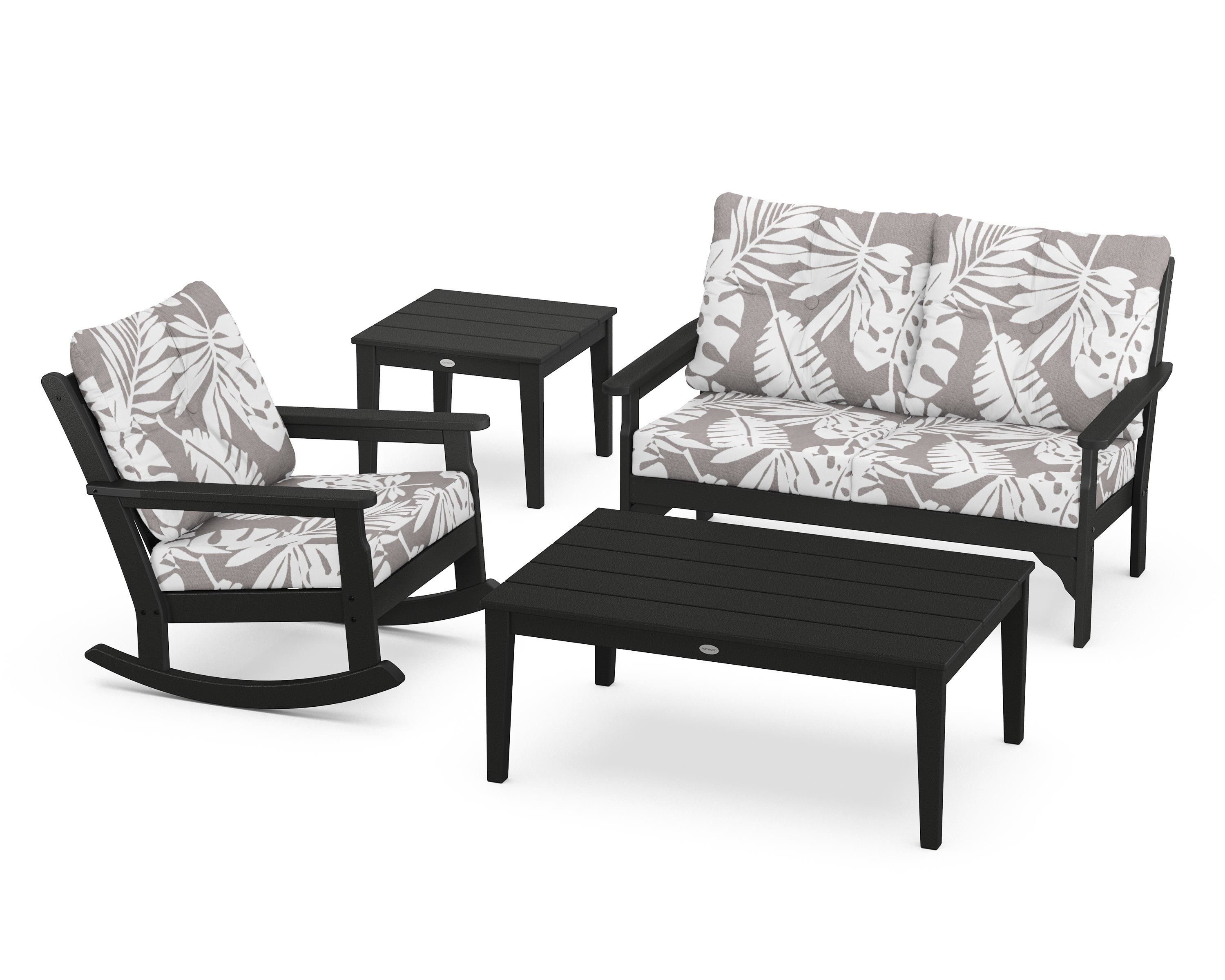 POLYWOOD® Vineyard 4-Piece Deep Seating Rocker Set in Black / Leaf Grey Mist