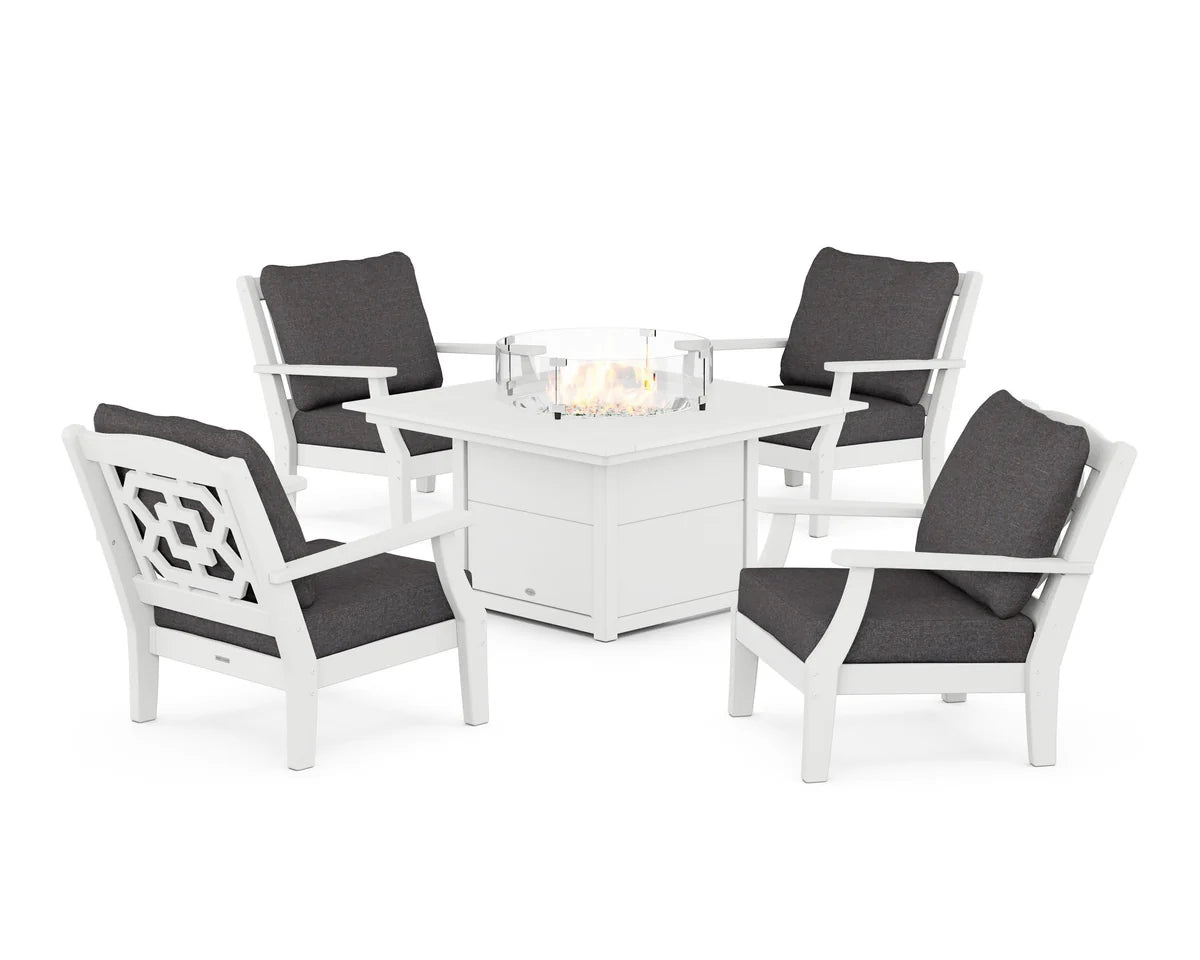 Chinoiserie 5-Piece Deep Seating Set with Fire Pit Table