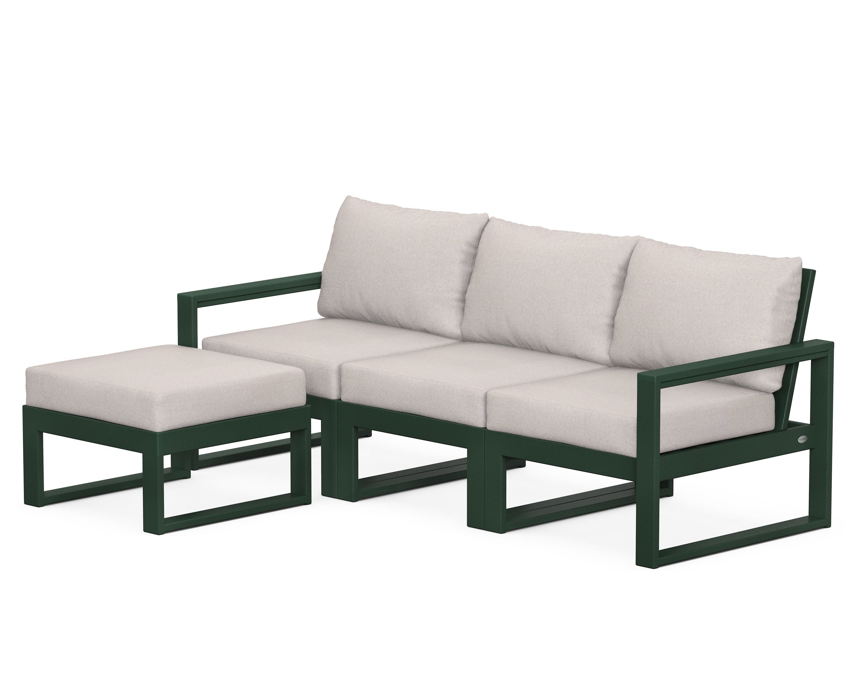 POLYWOOD® EDGE 4-Piece Modular Deep Seating Set with Ottoman in Green / Dune Burlap