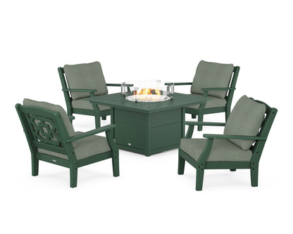 Martha Stewart by POLYWOOD® Chinoiserie 5-Piece Deep Seating Set with Fire Pit Table in Green / Cast Sage