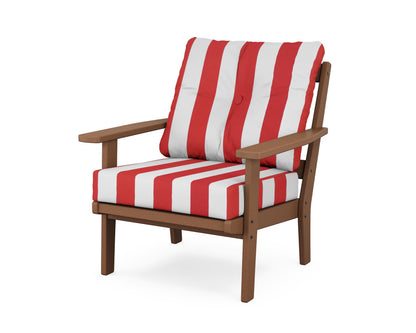 POLYWOOD® Prairie Deep Seating Chair in Teak / Cabana Stripe Crimson