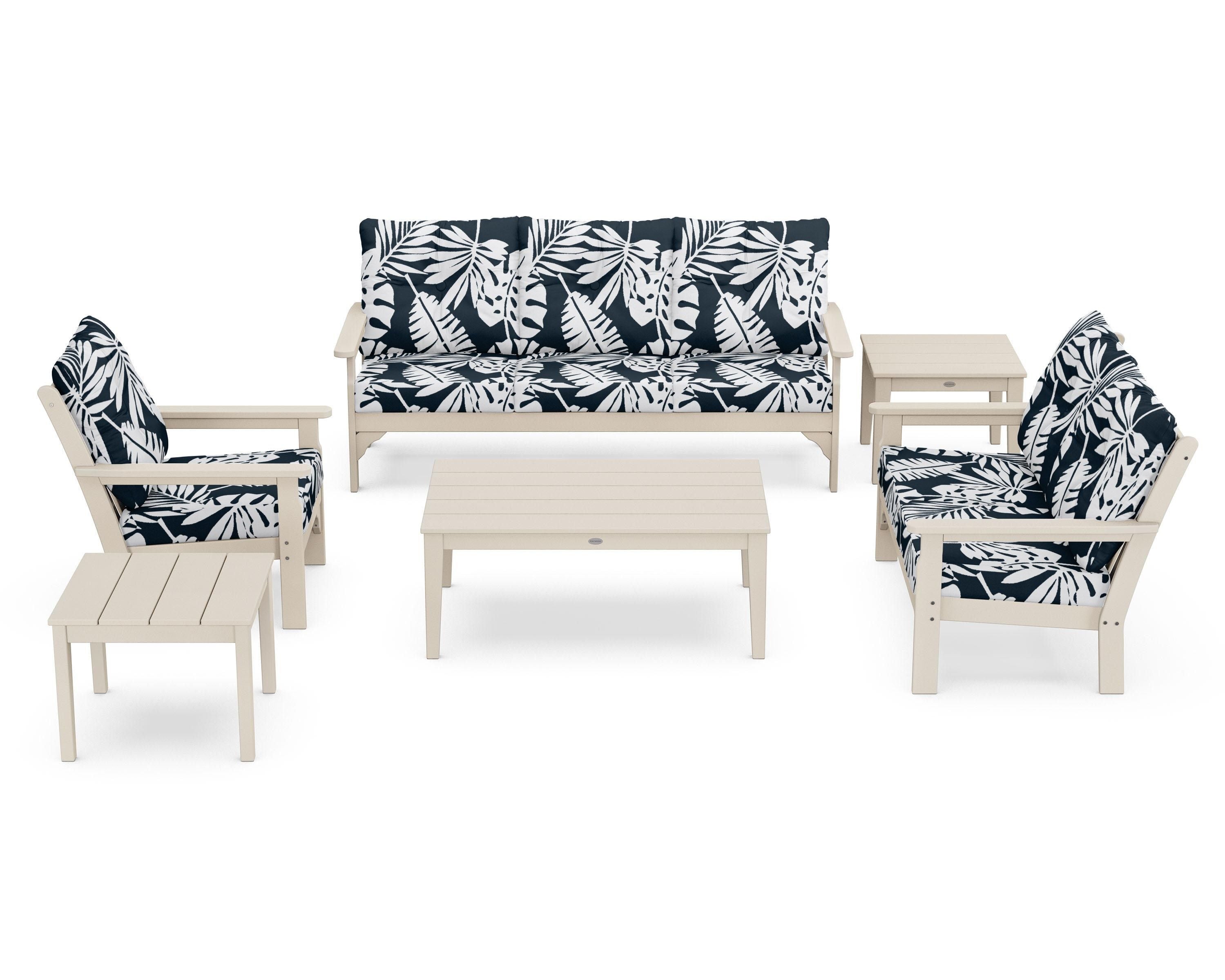 POLYWOOD® Vineyard 6-Piece Deep Seating Set in Sand / Leaf Marine Indigo