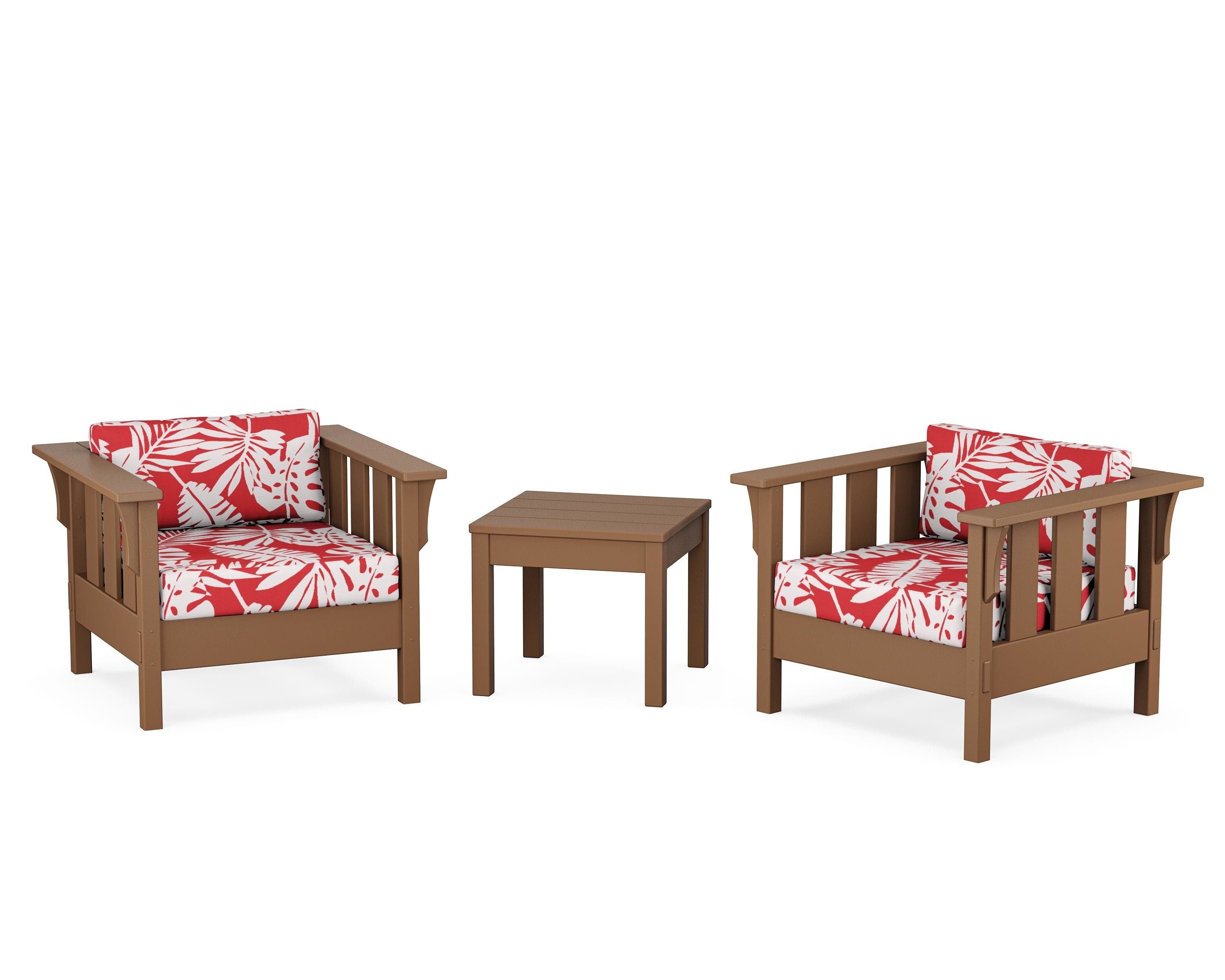 Martha Stewart by POLYWOOD® Acadia 3-Piece Deep Seating Set in Teak / Leaf Crimson