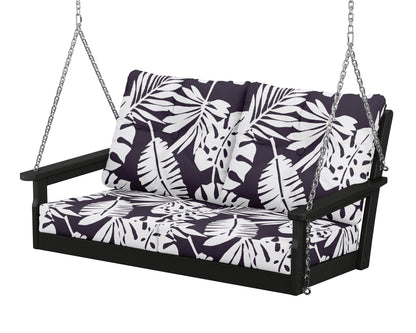 POLYWOOD® Vineyard Deep Seating Swing in Black / Leaf Navy