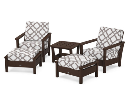POLYWOOD® Harbour 5-Piece Deep Seating Chair Set in Mahogany / Trellis Grey Mist