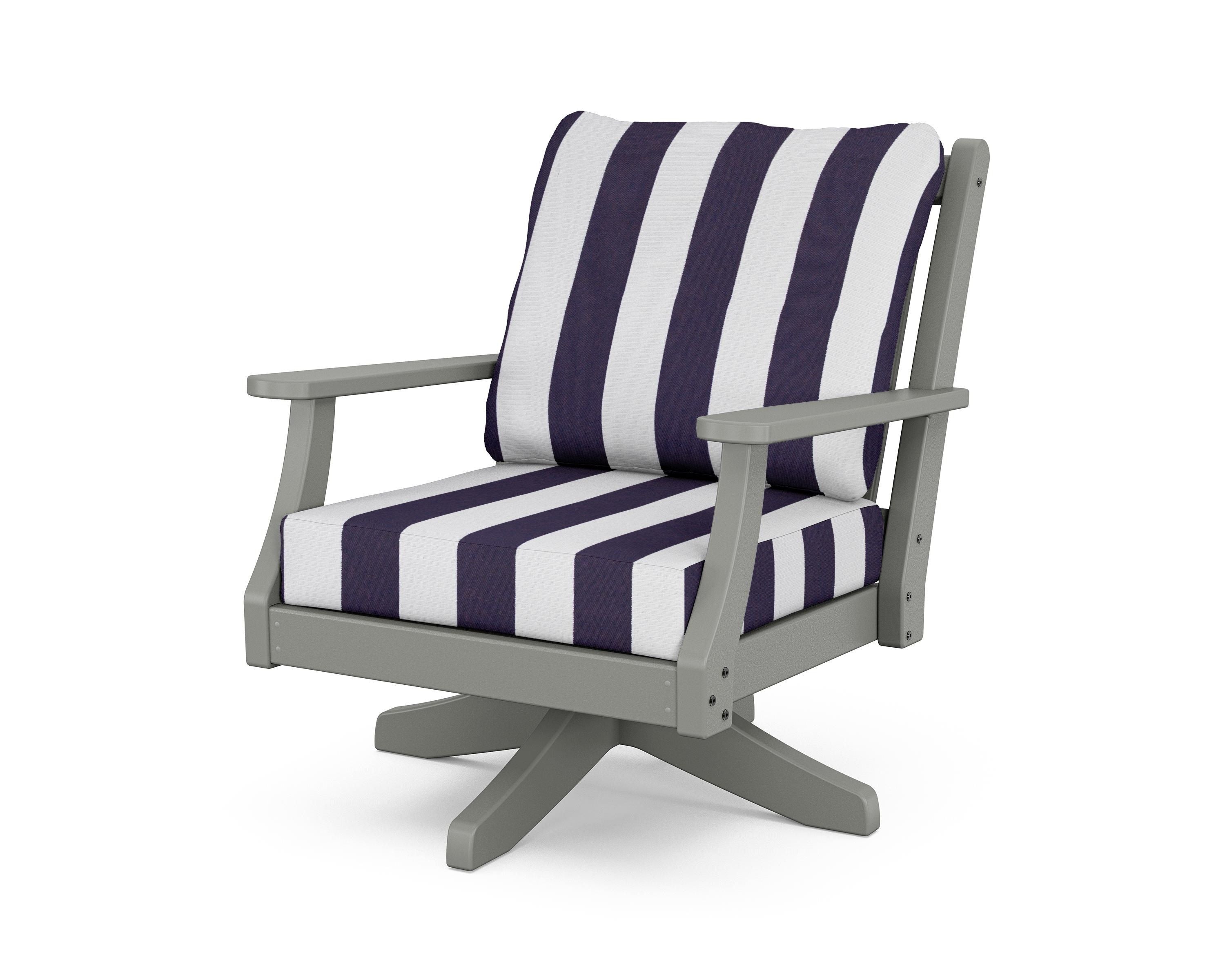 Country Living Wovendale Deep Seating Swivel Chair in Slate Grey / Cabana Stripe Navy