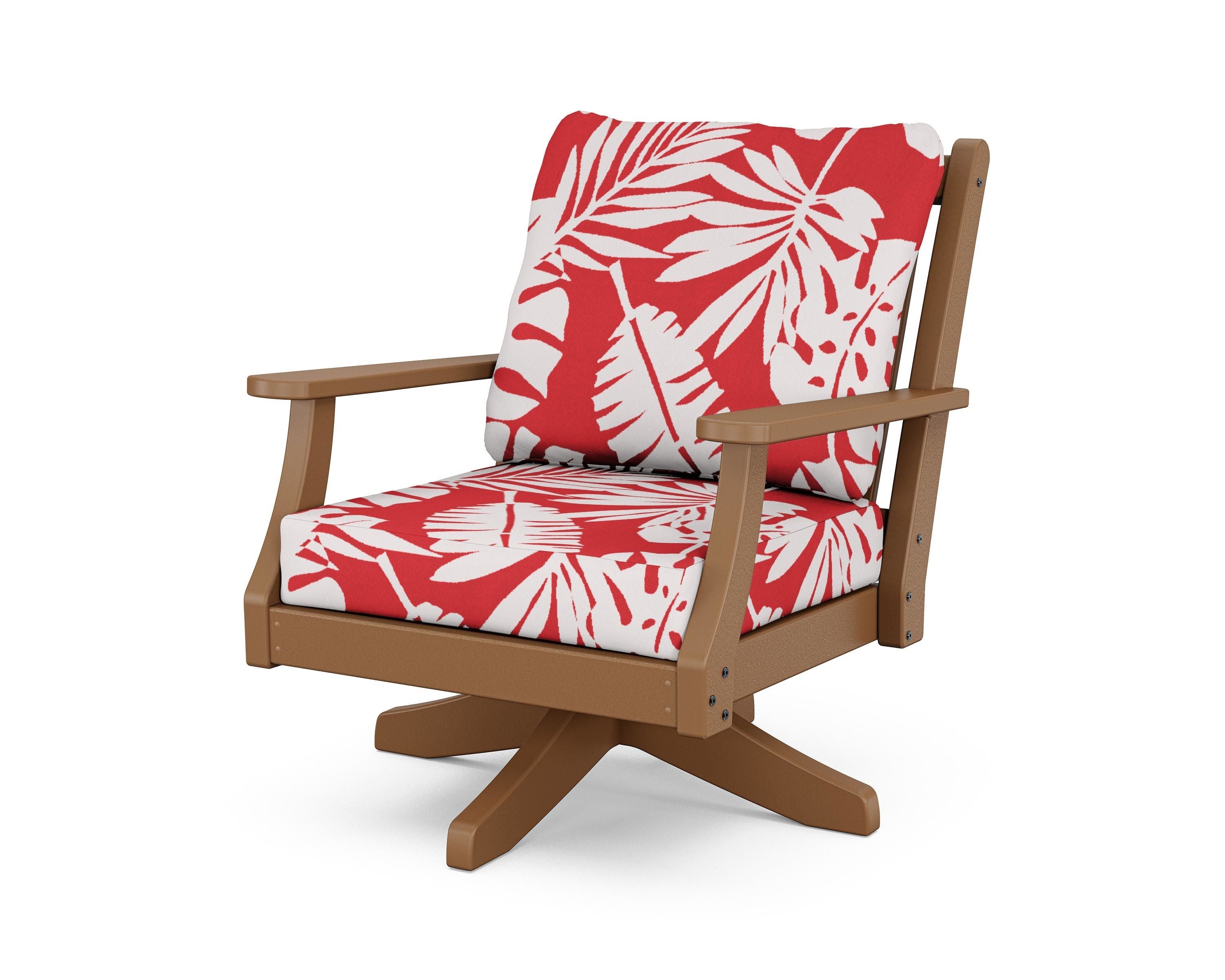 Country Living Wovendale Deep Seating Swivel Chair in Teak / Leaf Crimson