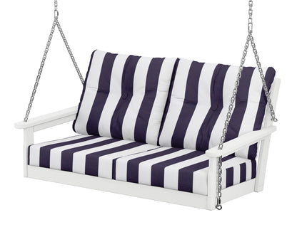 POLYWOOD® Vineyard Deep Seating Swing in White / Cabana Stripe Navy