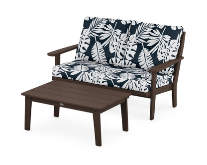 POLYWOOD® Lakeside 2-Piece Lounge Loveseat Set in Mahogany / Leaf Marine Indigo