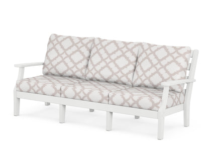 POLYWOOD® Chesapeake Deep Seating Sofa in White / Trellis Dune Burlap