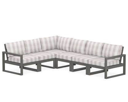 POLYWOOD® EDGE 6-Piece Modular Deep Seating Set in Slate Grey / Buffalo Plaid Dune Burlap