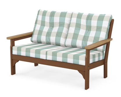 POLYWOOD® Vineyard Deep Seating Loveseat in Teak / Natural / Buffalo Plaid Glacier Spa