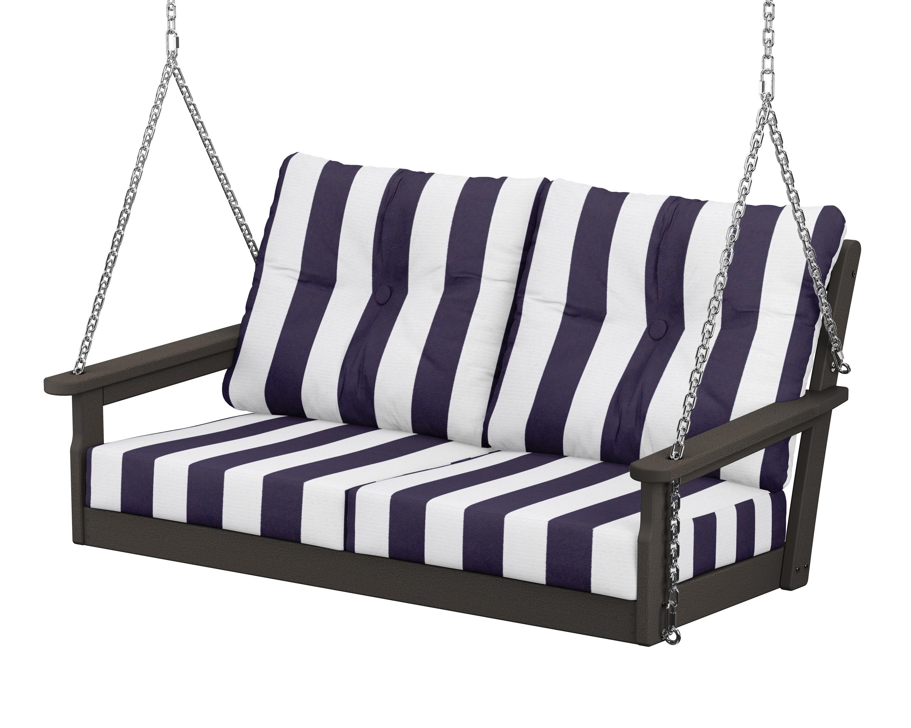 POLYWOOD® Vineyard Deep Seating Swing in Vintage Coffee / Cabana Stripe Navy