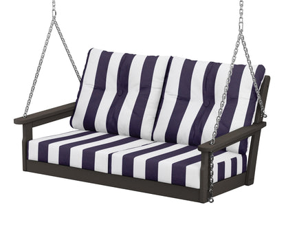 POLYWOOD® Vineyard Deep Seating Swing in Vintage Coffee / Cabana Stripe Navy