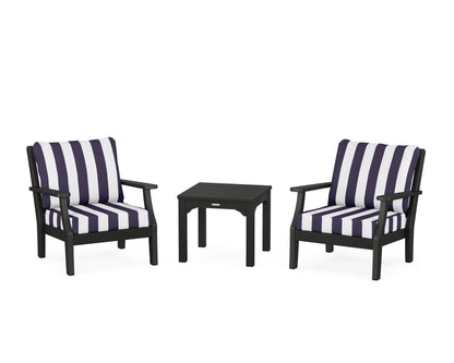 Martha Stewart by POLYWOOD® Chinoiserie 3-Piece Deep Seating Set in Black / Cabana Stripe Navy