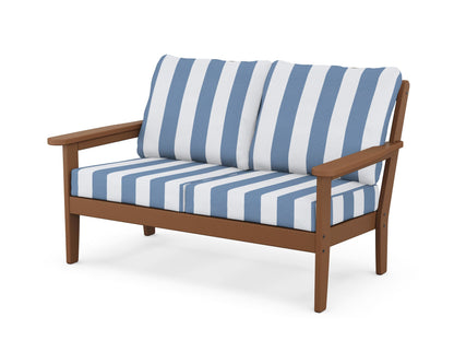 Country Living Cottage Deep Seating Loveseat in Teak / Cabana Stripe Sky Blue