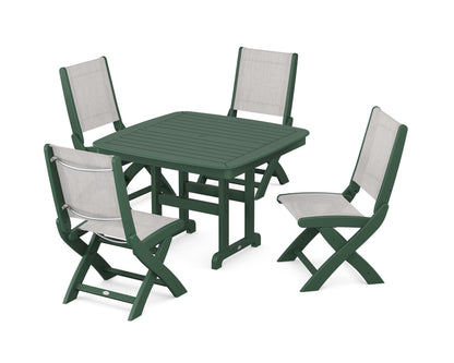 POLYWOOD® Coastal Folding Side Chair 5-Piece Dining Set in Green / Parchment Sling