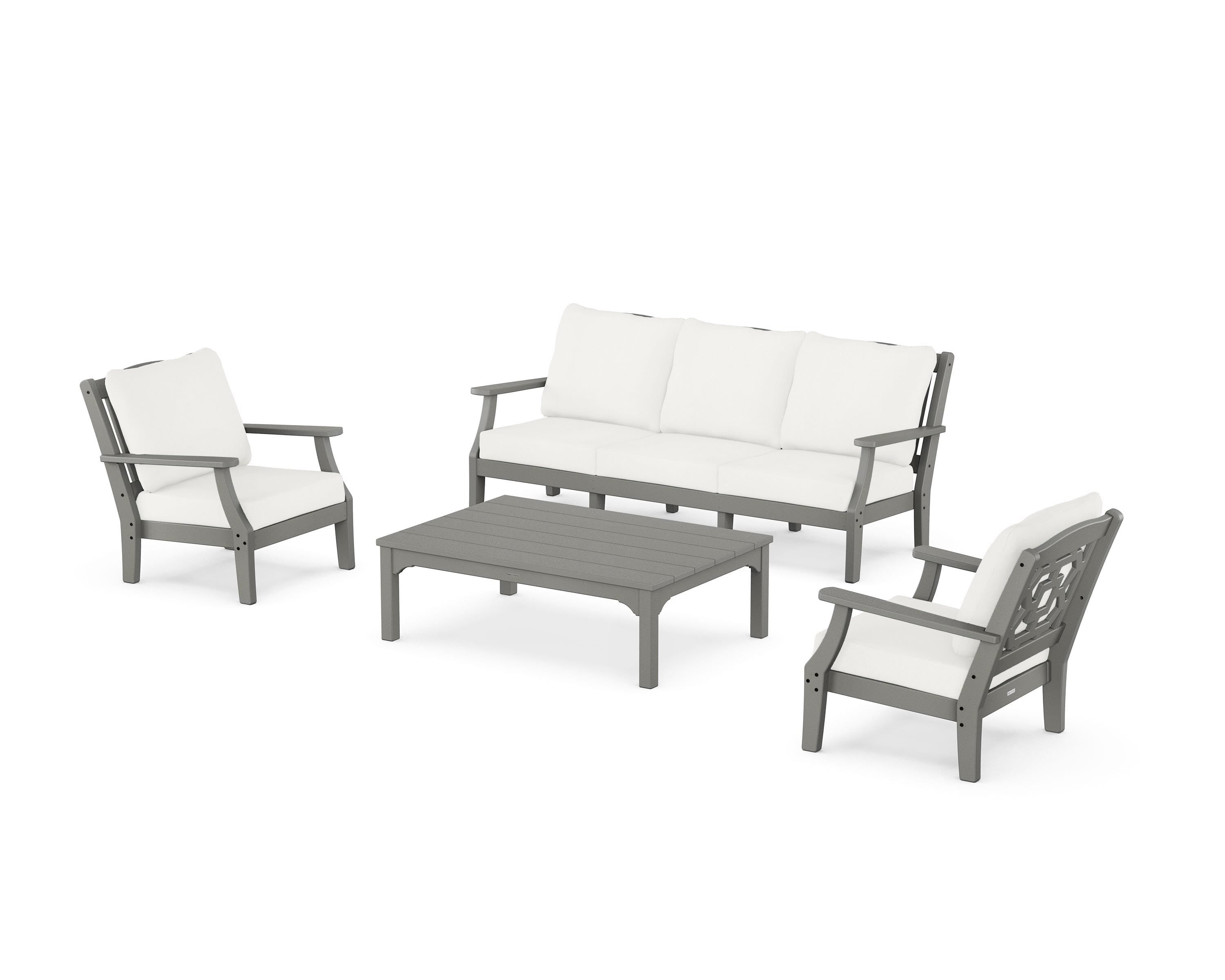 Martha Stewart by POLYWOOD® Chinoiserie 4-Piece Deep Seating Set with Sofa in Slate Grey / Natural Linen