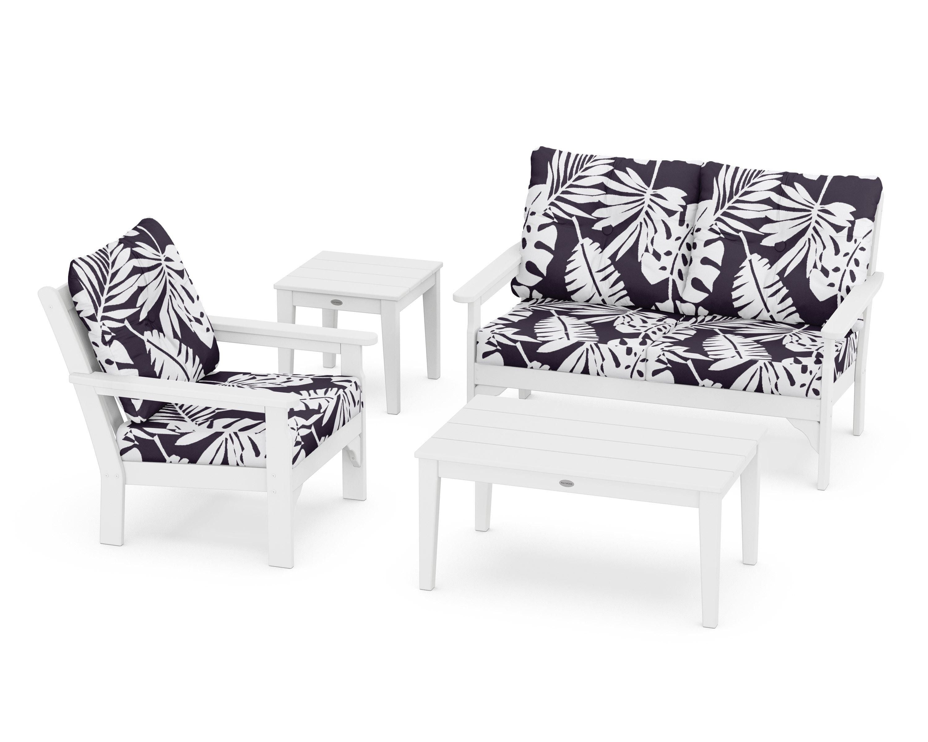 POLYWOOD® Vineyard 4-Piece Deep Seating Set in White / Leaf Navy