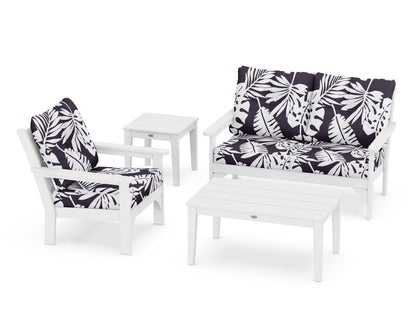 POLYWOOD® Vineyard 4-Piece Deep Seating Set in White / Leaf Navy