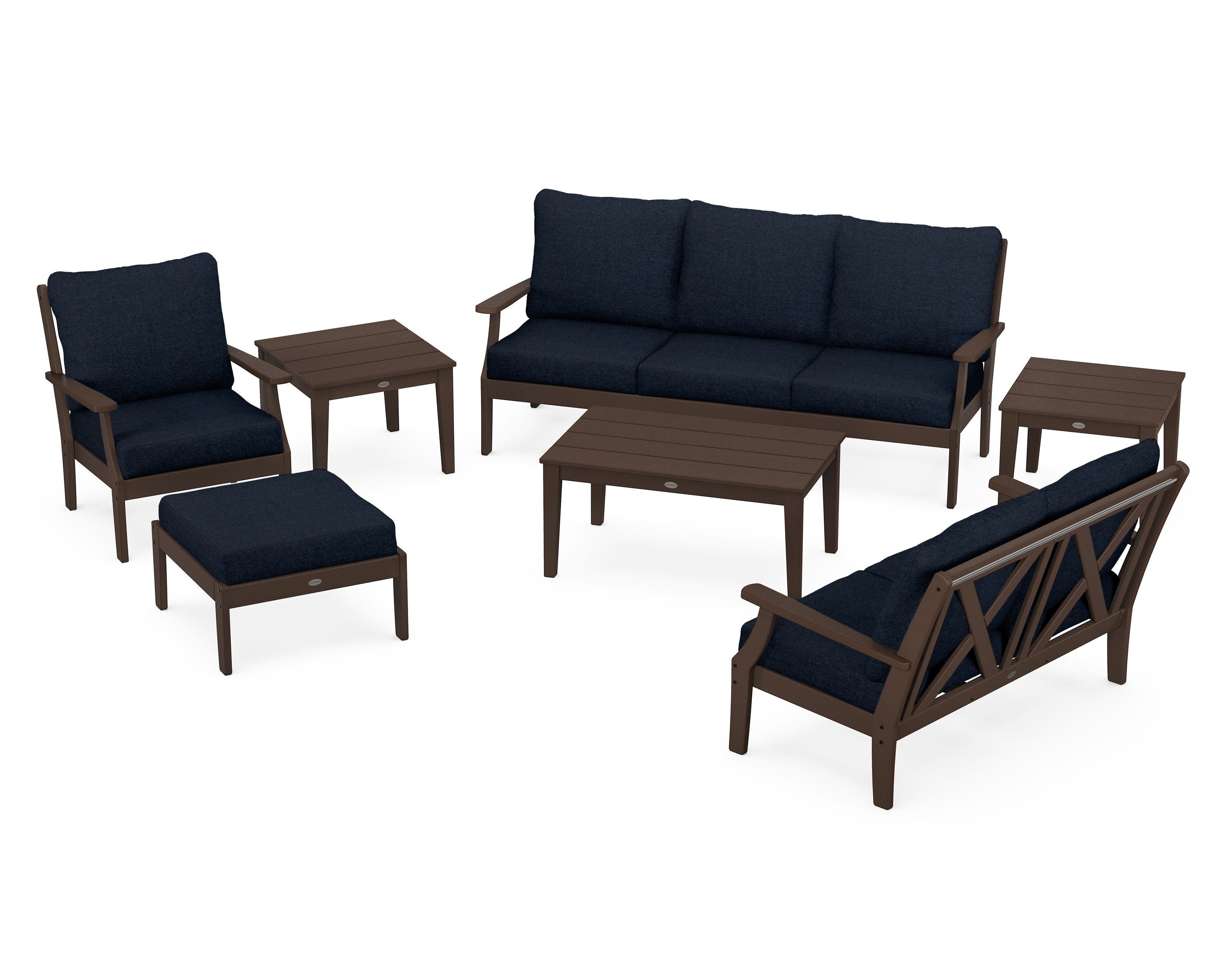 POLYWOOD® Braxton 7-Piece Deep Seating Set in Mahogany / Marine Indigo