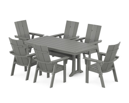POLYWOOD® Modern Curveback Adirondack 7-Piece Dining Set with Trestle Legs in Slate Grey