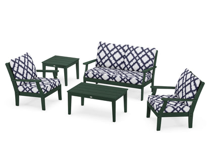 POLYWOOD® Braxton 5-Piece Deep Seating Set in Green / Trellis Navy