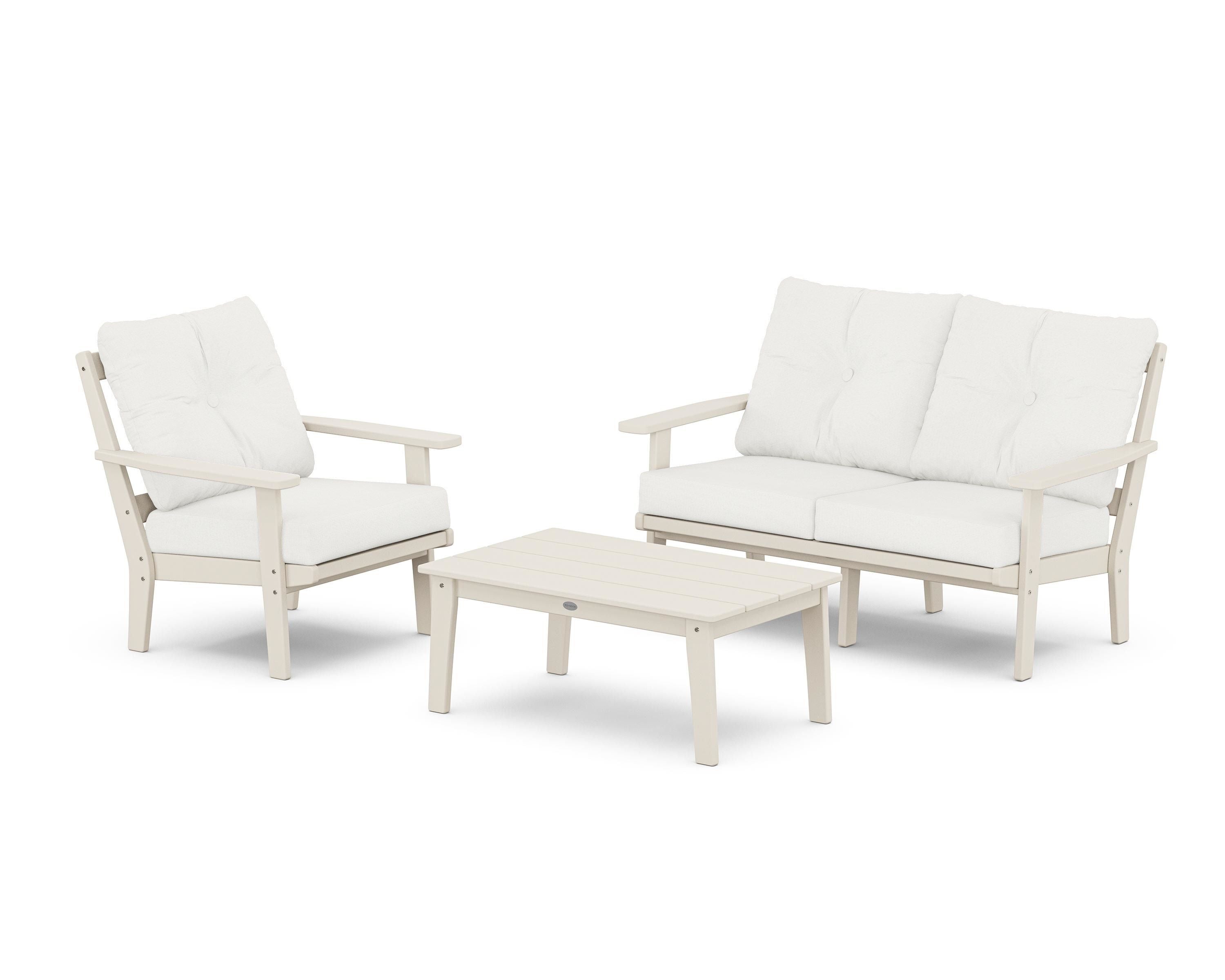 POLYWOOD® Oxford 3-Piece Deep Seating Set with Loveseat in Sand / Natural Linen
