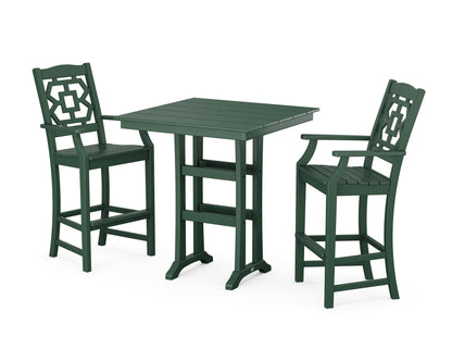 Martha Stewart by POLYWOOD® Chinoiserie 3-Piece Farmhouse Bar Set with Trestle Legs in Green