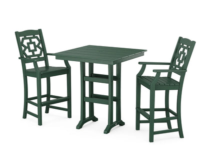 Chinoiserie 3-Piece Farmhouse Bar Set with Trestle Legs