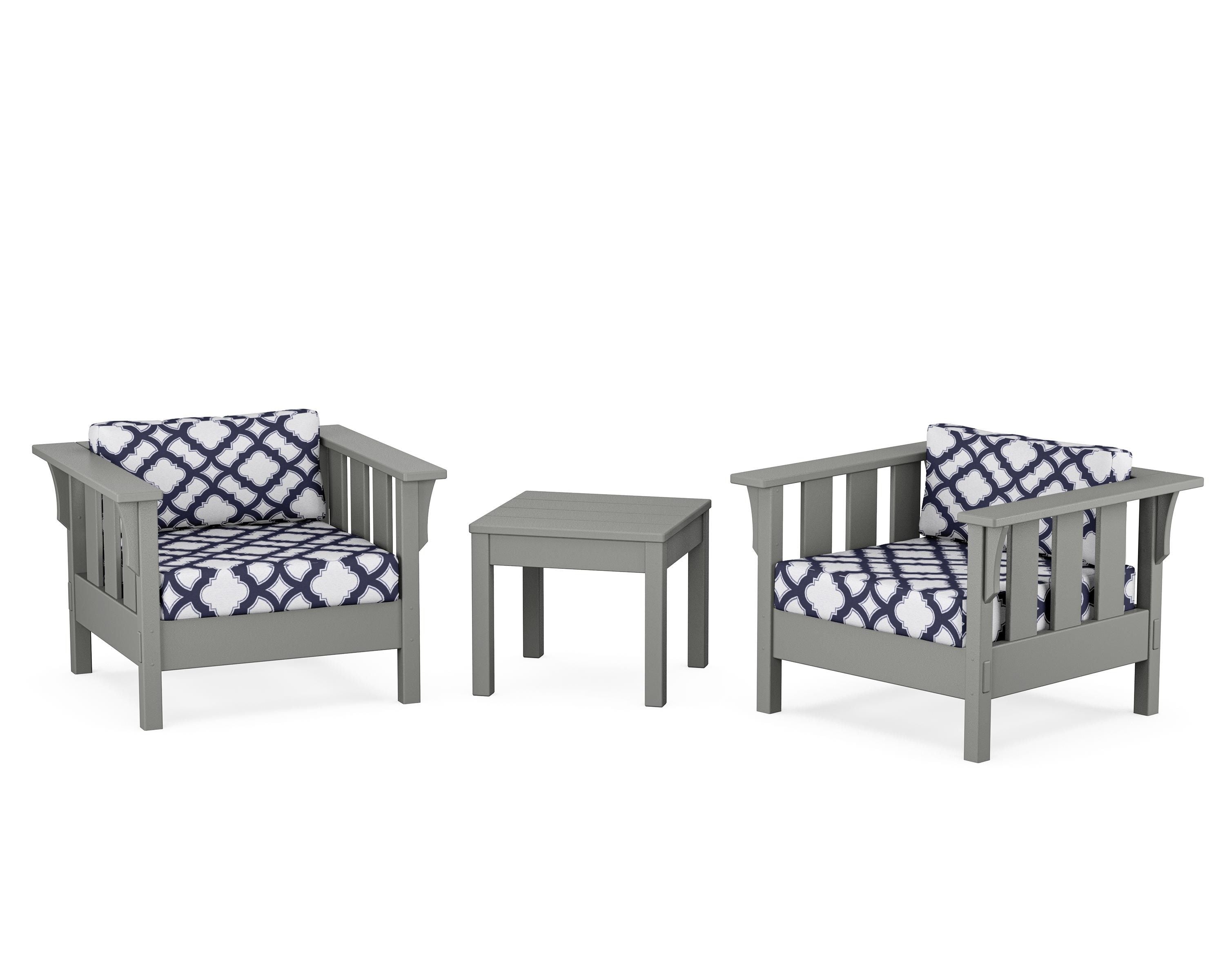 Martha Stewart by POLYWOOD® Acadia 3-Piece Deep Seating Set in Slate Grey / Trellis Navy