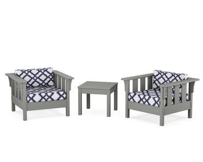 Martha Stewart by POLYWOOD® Acadia 3-Piece Deep Seating Set in Slate Grey / Trellis Navy