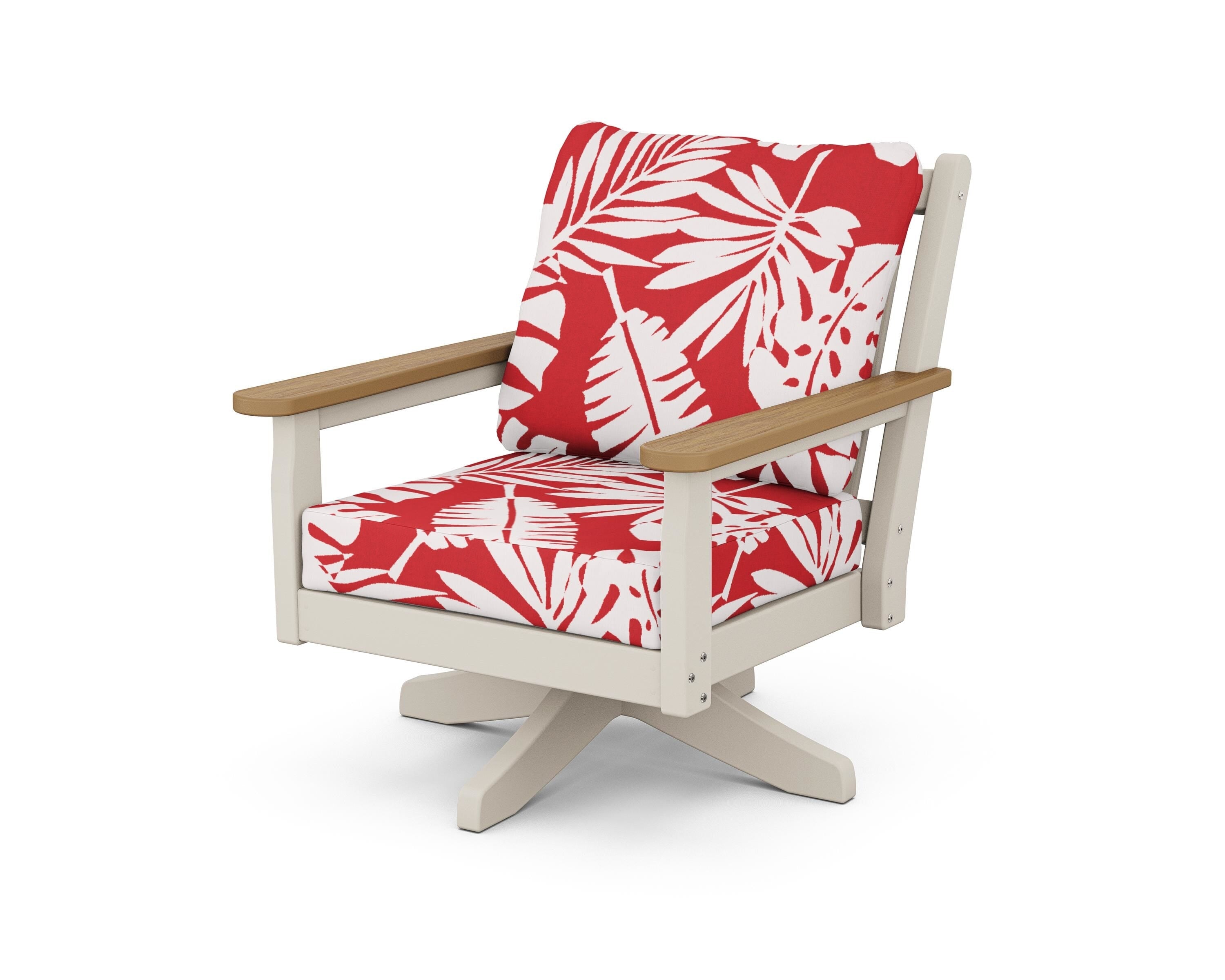 POLYWOOD® Chippendale Deep Seating Swivel Chair in Sand / Natural / Leaf Crimson