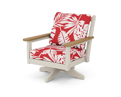 POLYWOOD® Chippendale Deep Seating Swivel Chair in Sand / Natural / Leaf Crimson