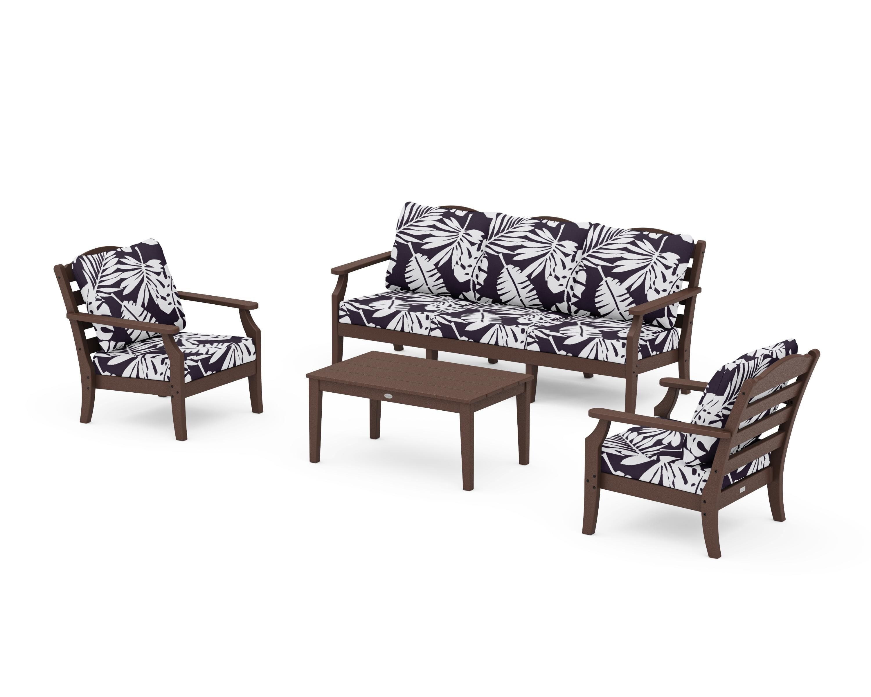 Draper James™ by  POLYWOOD® Savannah 4-Piece Deep Seating Set with Sofa in Mahogany / Leaf Navy