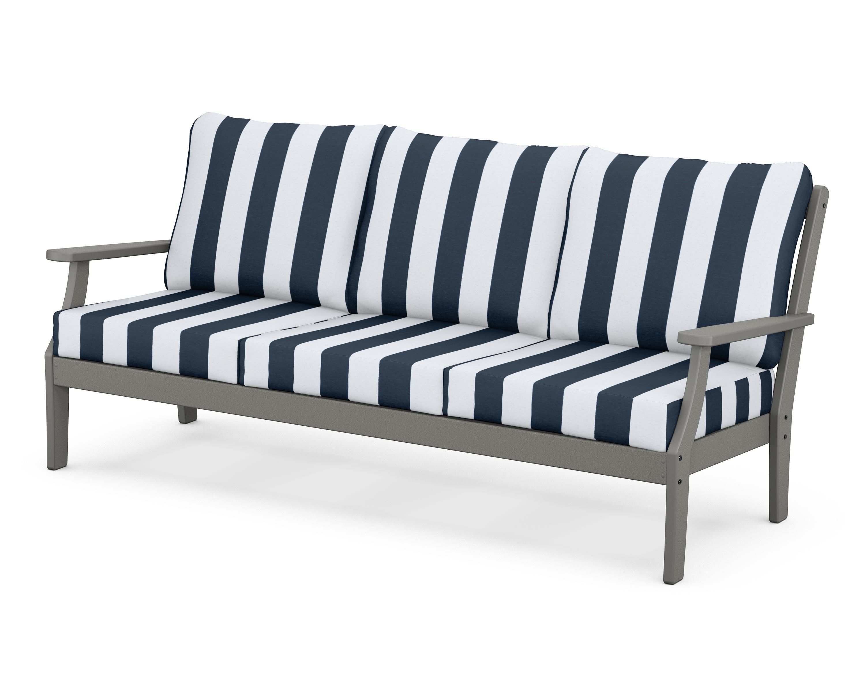 POLYWOOD® Braxton Deep Seating Sofa in Slate Grey / Cabana Stripe Marine Indigo