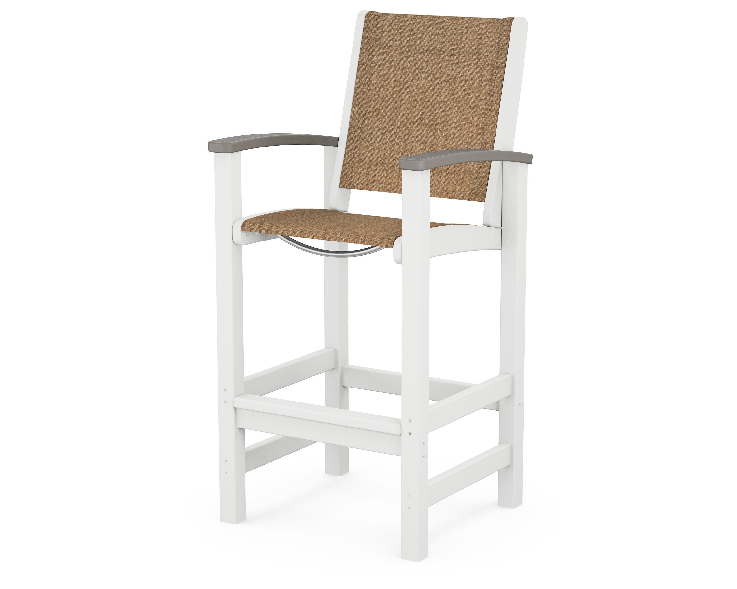 POLYWOOD® Coastal Bar Chair in White / Driftwood / Burlap Sling