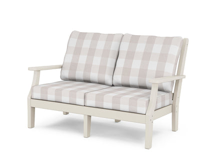 Country Living Wovendale Deep Seating Loveseat in Sand / Buffalo Plaid Dune Burlap