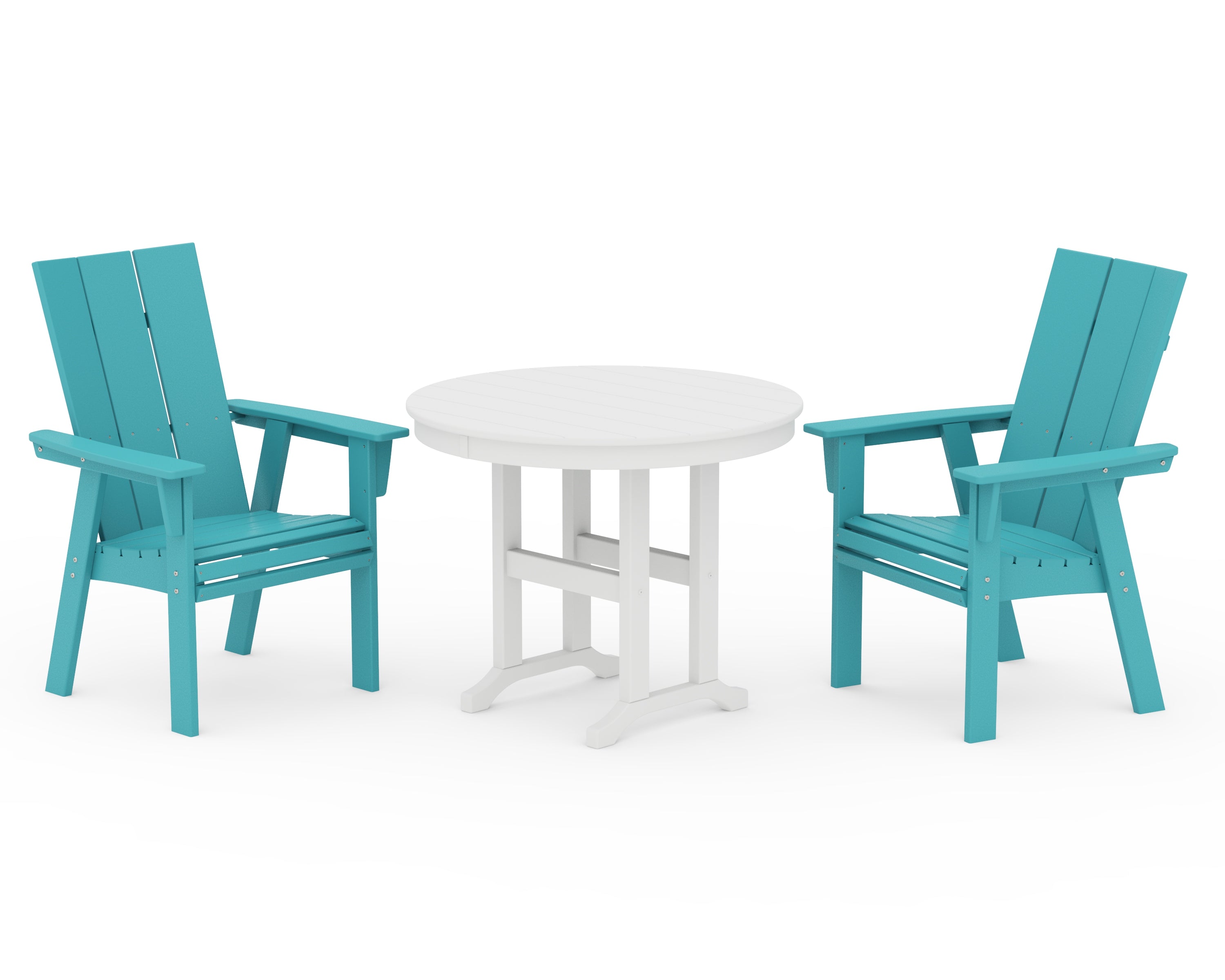 POLYWOOD® Modern Adirondack 3-Piece Round Dining Set in Aruba / White