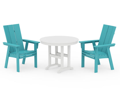 POLYWOOD® Modern Adirondack 3-Piece Round Dining Set in Aruba / White