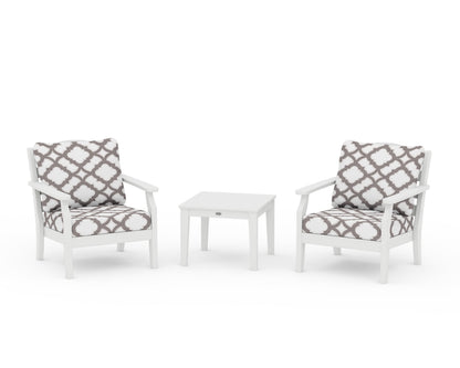 Draper James™ by  POLYWOOD® Savannah 3-Piece Deep Seating Set in White / Trellis Grey Mist