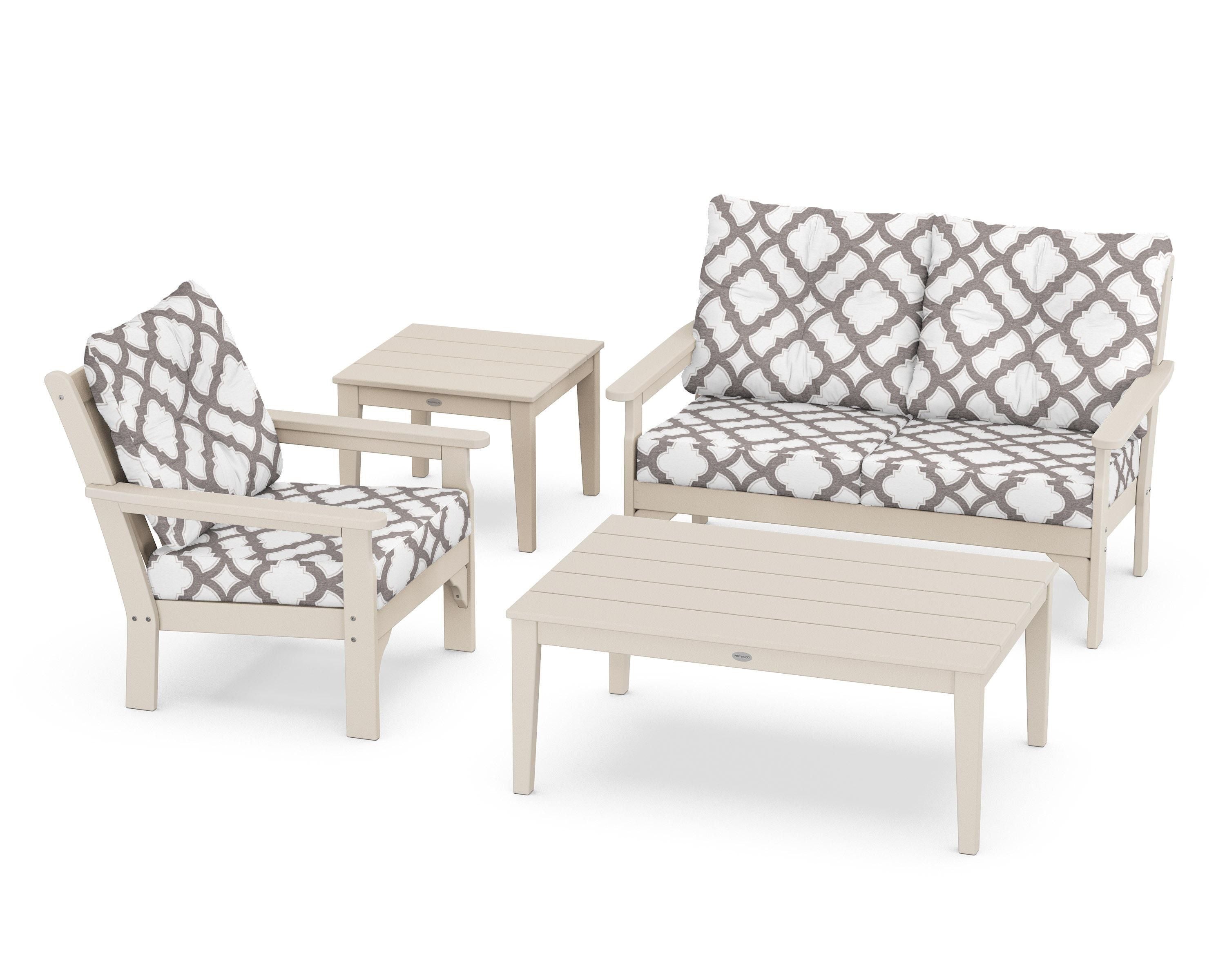 POLYWOOD® Vineyard 4-Piece Deep Seating Set in Sand / Trellis Grey Mist