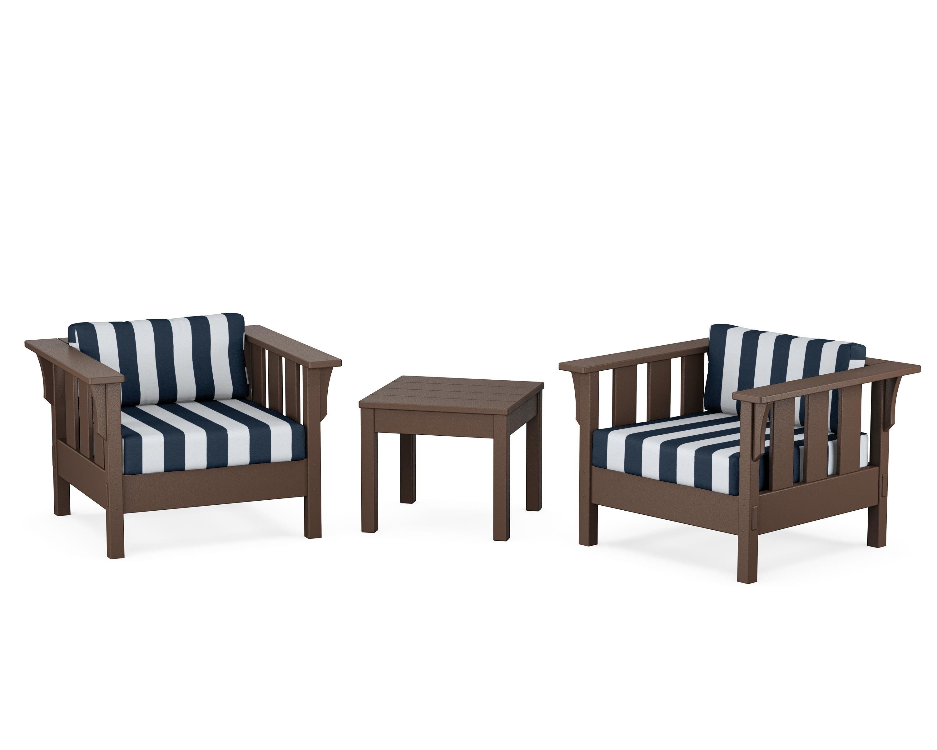 Martha Stewart by POLYWOOD® Acadia 3-Piece Deep Seating Set in Mahogany / Cabana Stripe Marine Indigo