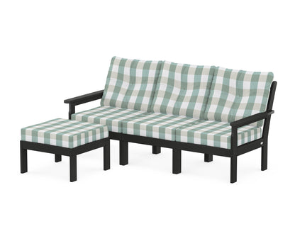 POLYWOOD® Vineyard 4-Piece Sectional with Ottoman in Black / Buffalo Plaid Glacier Spa