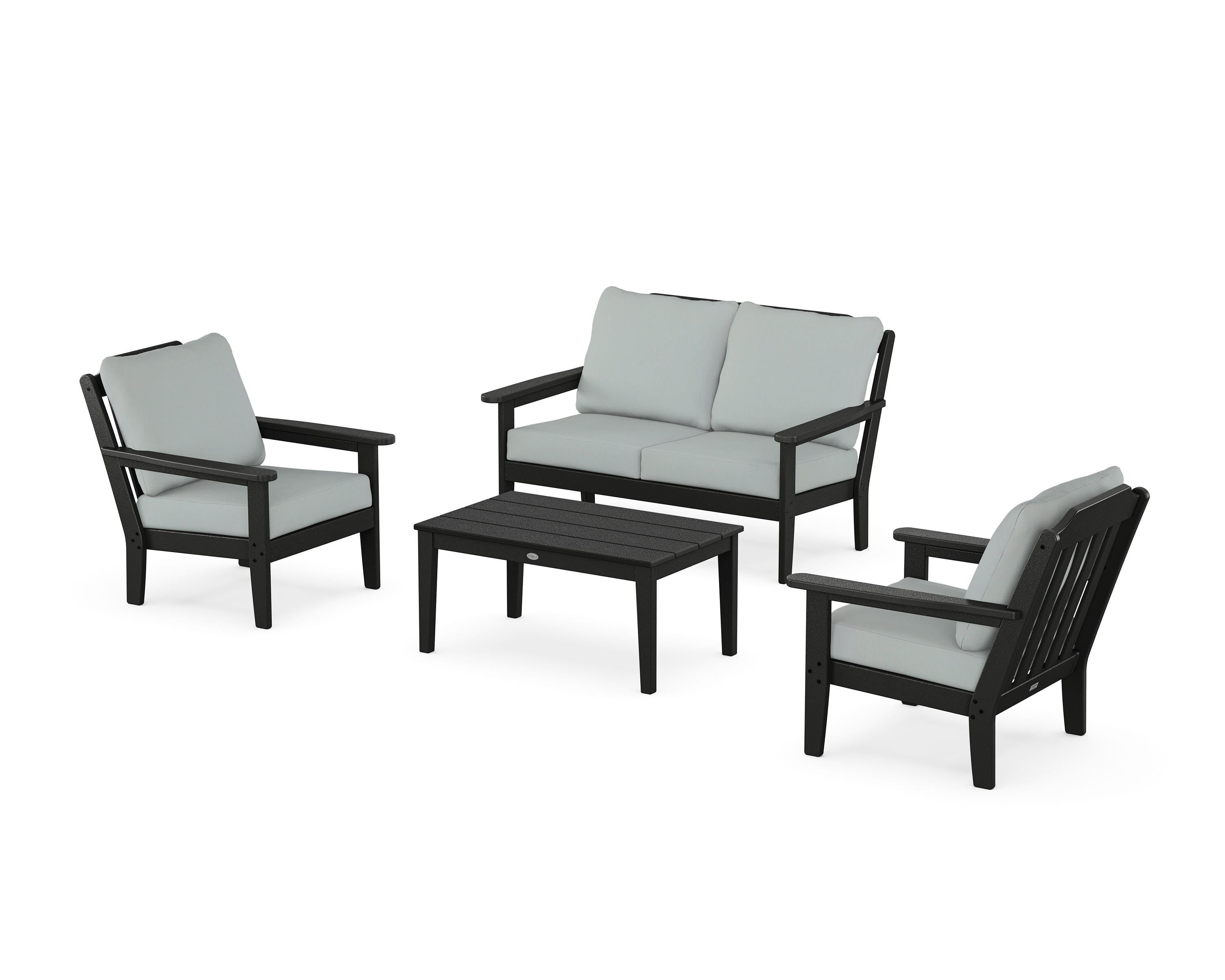Country Living Cottage 4-Piece Deep Seating Set with Loveseat in Black / Spa