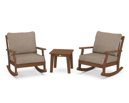 POLYWOOD® Braxton 3-Piece Deep Seating Rocker Set in Teak / Spiced Burlap