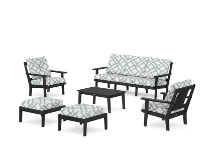POLYWOOD® Prairie 6-Piece Lounge Sofa Set in Black / Trellis Glacier Spa