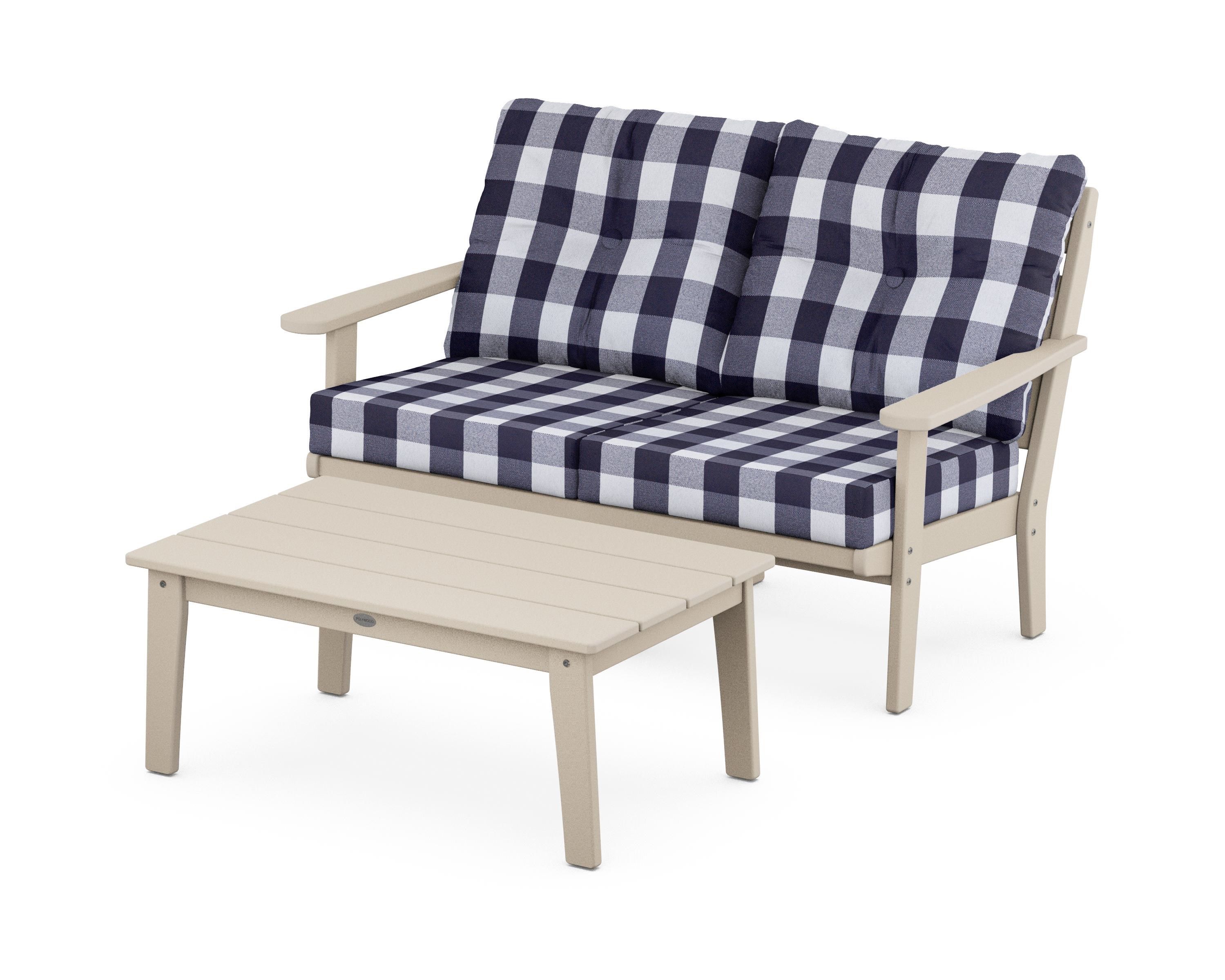 POLYWOOD® Lakeside 2-Piece Lounge Loveseat Set in Sand / Buffalo Plaid Navy