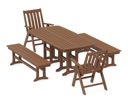 POLYWOOD® Vineyard Folding Chair 6-Piece Dining Set with Benches in Teak
